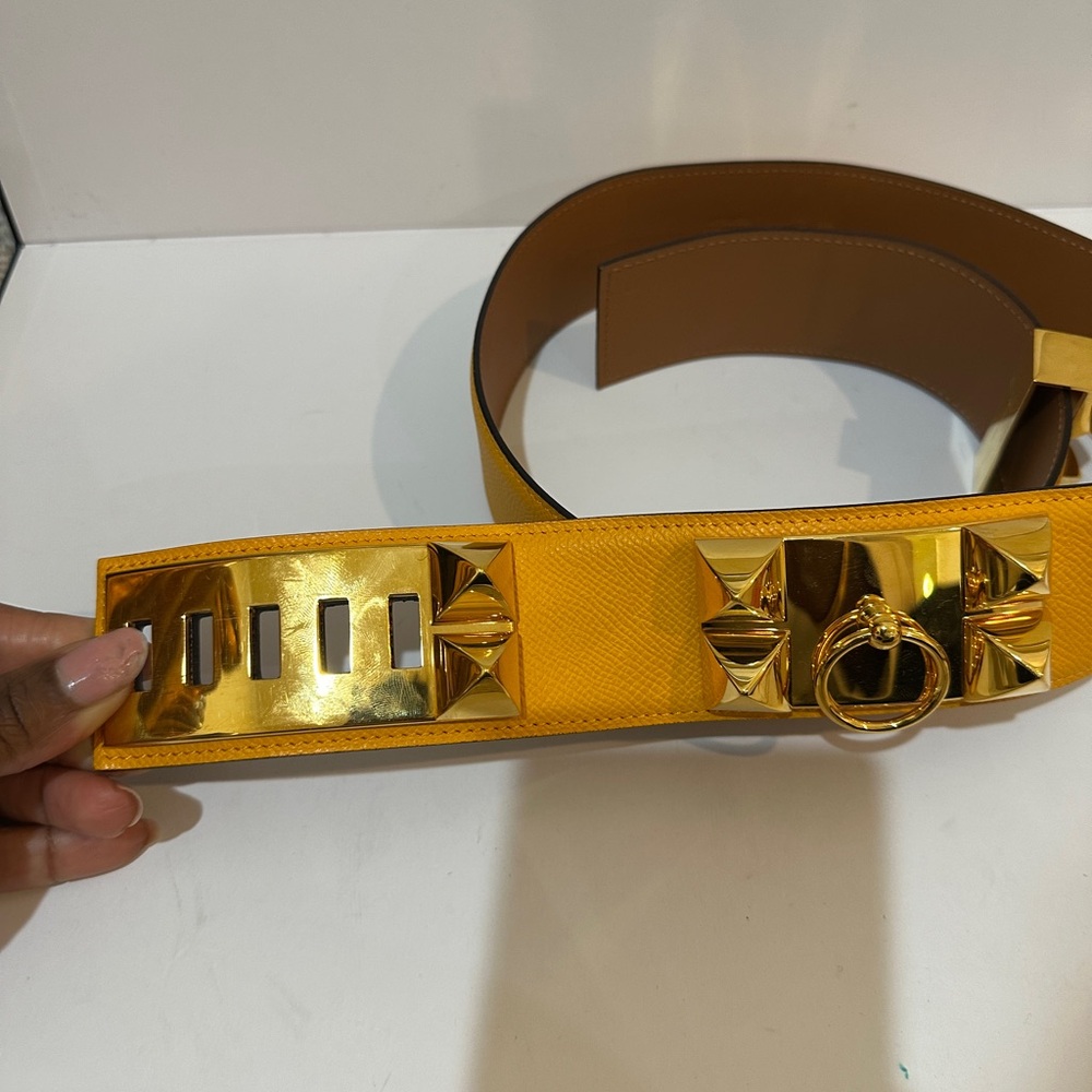 Hermes CDC Collier de Chien Belt 85 Jaune Ambre Epsom GHW Gold Plated - Picture 16 of 17